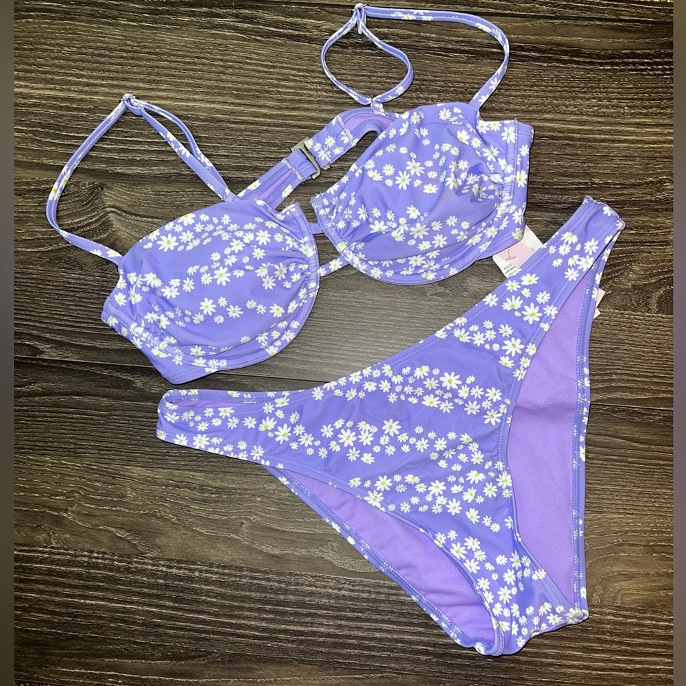 NWT Purple Floral 2 Pc Swim Suit
